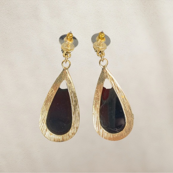 Green Crystal Drop Statement Earrings in Goldtone - Picture 3 of 3